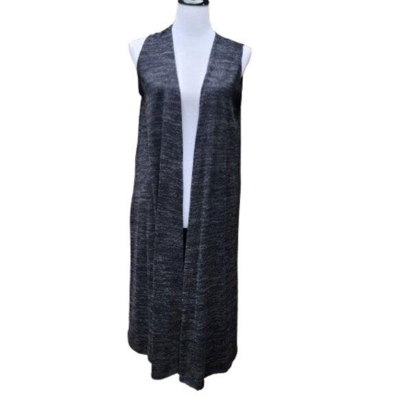 Lularoe Sleeveless Duster Long Cardigan Sweater Marled Black Gray Side Slits - Picture 1 of 13